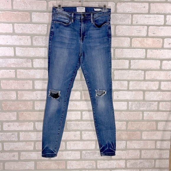 Frame Denim Le High Skinny Distressed Jeans in Roman Wash Size 28 - Picture 4 of 10